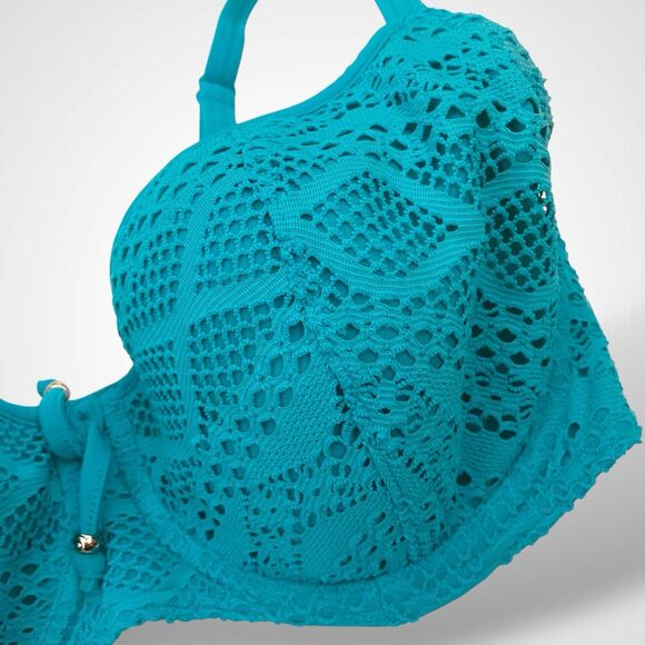 Freya Swimwear Bikini Top Size 34DDD Turquoise Teal Swim Bra Clip Fastening - Picture 3 of 7